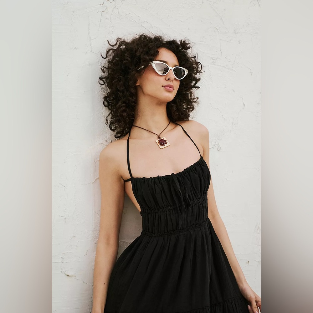 Free People Taking Sides Open Back Tiered Ruffle Strappy Tie Maxi Midi Dress - Picture 2 of 4